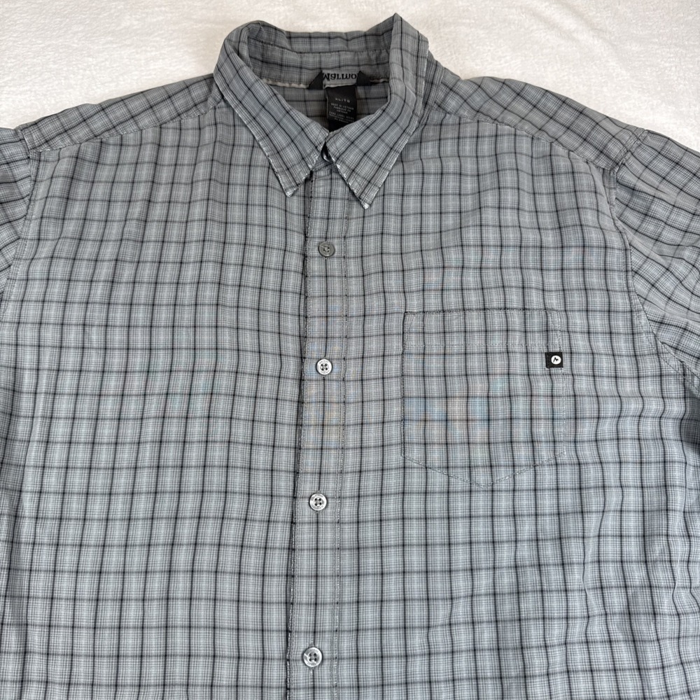 Marmot XL Gray Check Button Front Short Sleeve Gorpcore Outdoor Hiking